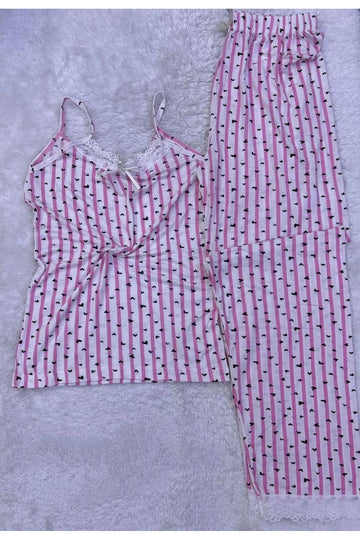 Kadın İp Askılı Dantel Detay Gecelik Yumuşak Dokulu Pijama Takımı