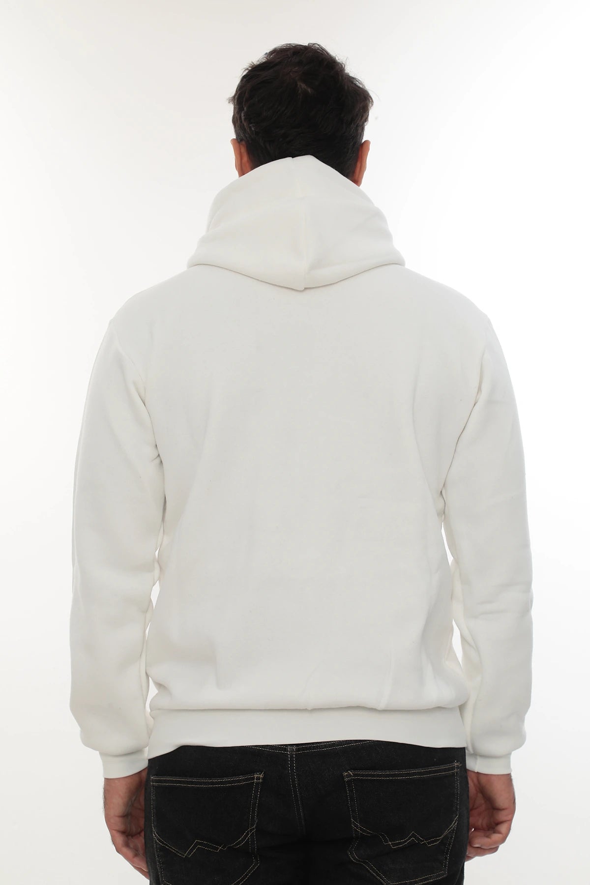 Erkek Beyaz Standart Fit Normal Kesim Içi Polarlı Tam Fermuarlı Kapüşonlu Pamuklu Sweatshirt