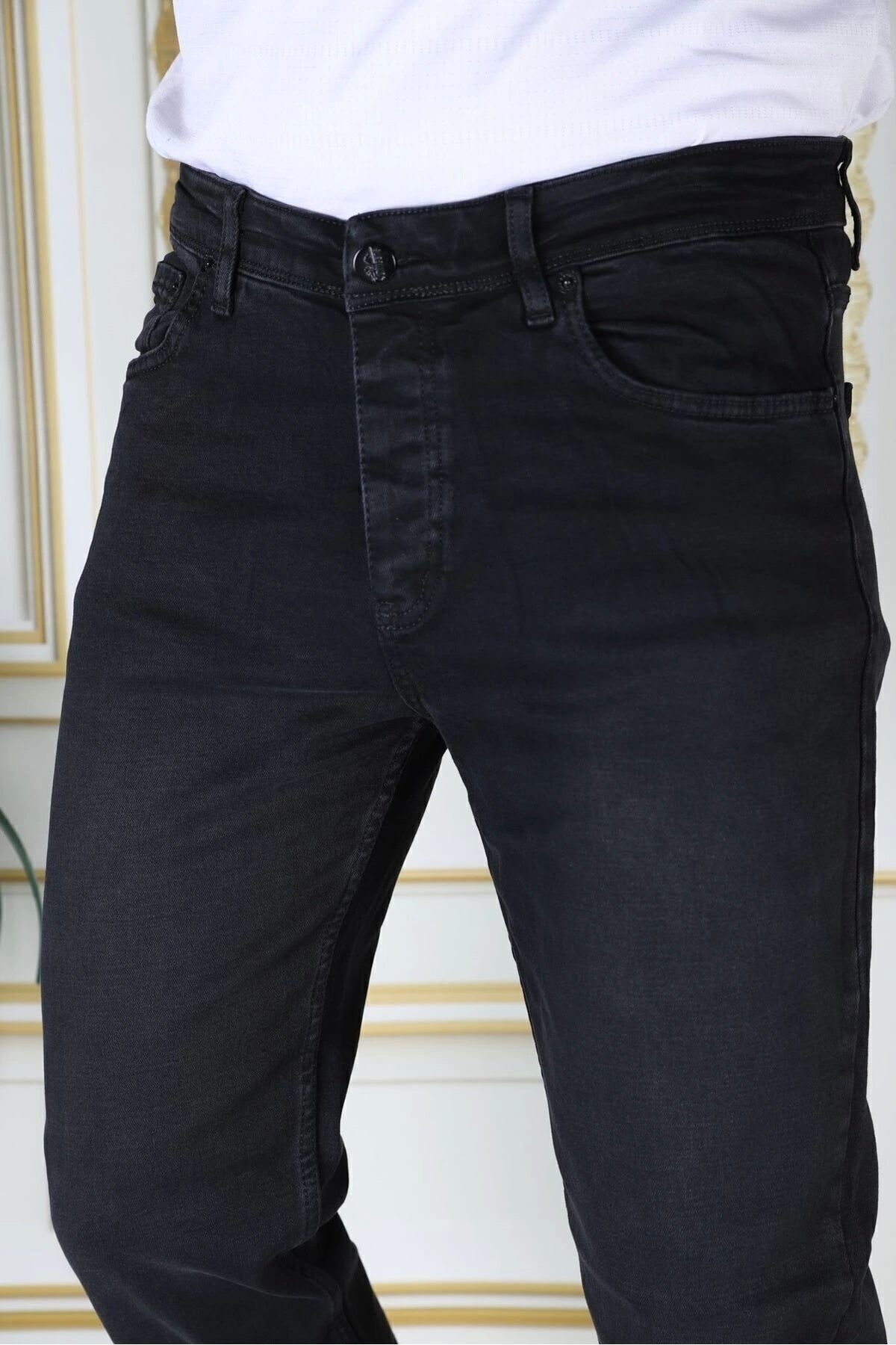 Erkek Siyah Renk Regular Fit Rahat Kesim Esnek Likralı Denim Jeans Şık Kot Pantolon