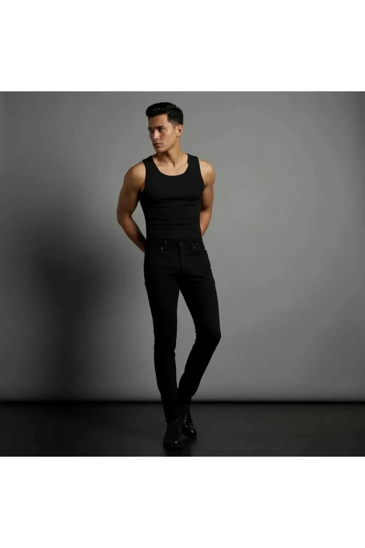 Erkek Siyah Slim Fit Likralı Boru Paça Jeans Kot Pantolon