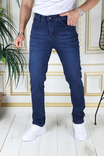 Erkek Mavi Renk Regular Fit Rahat Kesim Esnek Likralı Denim Jeans Şık Kot Pantolon