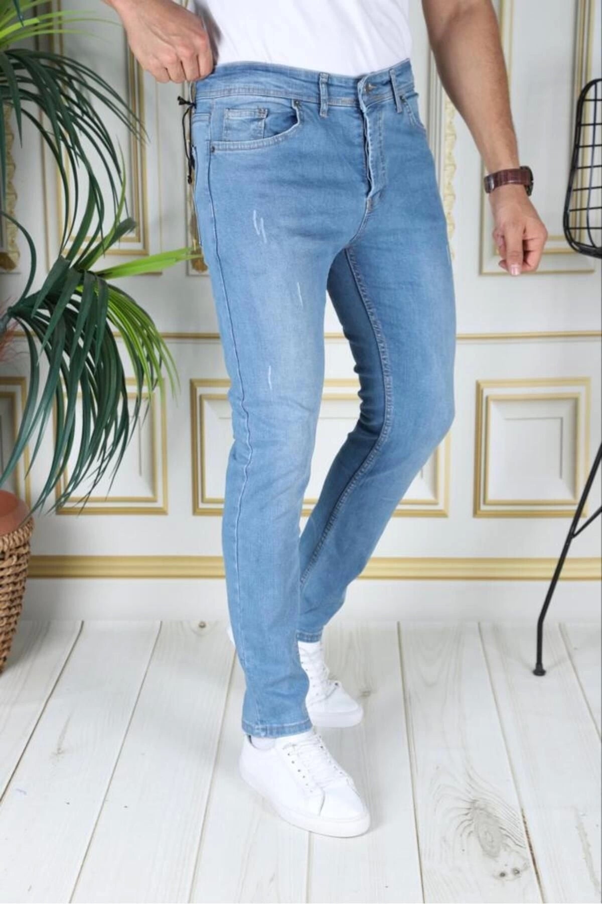 Buz Mavi Slim Fit Denim Kot Pantolon Likralı Esnek Jean Phantom Jeans