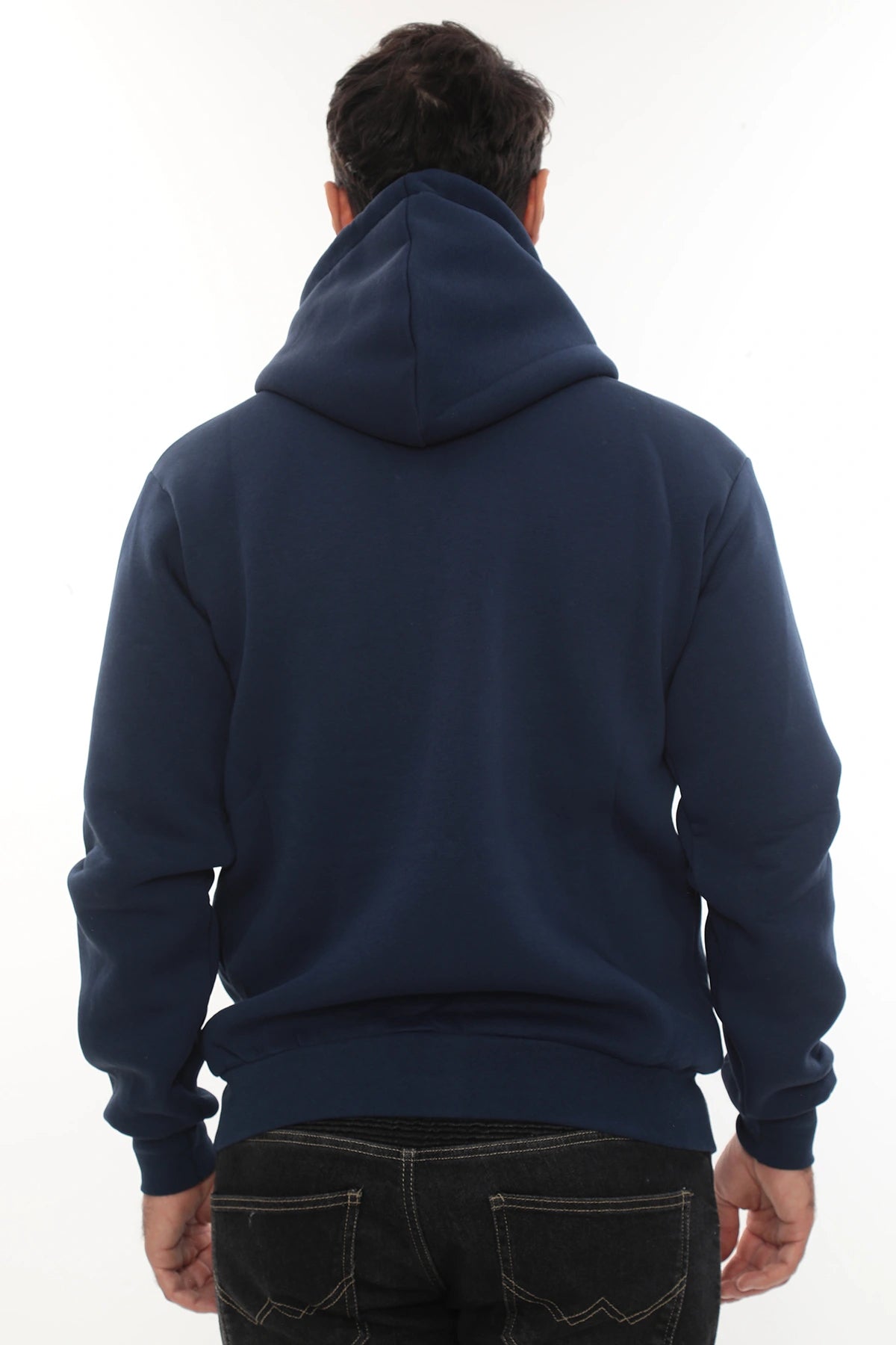 Erkek Mavi Standart Fit Normal Kesim Içi Polarlı Tam Fermuarlı Kapüşonlu Pamuklu Sweatshirt