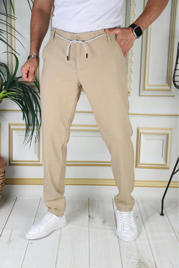 Erkek Hardal Italyan Kesim Kaliteli Esnek Slim Fit Likralı Lastikli Şık Koton Kumaş Pantolon Okul