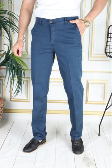 Klasik Kesim Petrol Likralı Erkek Yan Cepli Klasik Kot Pantolon Baba Pantolonu Phantom Jeans