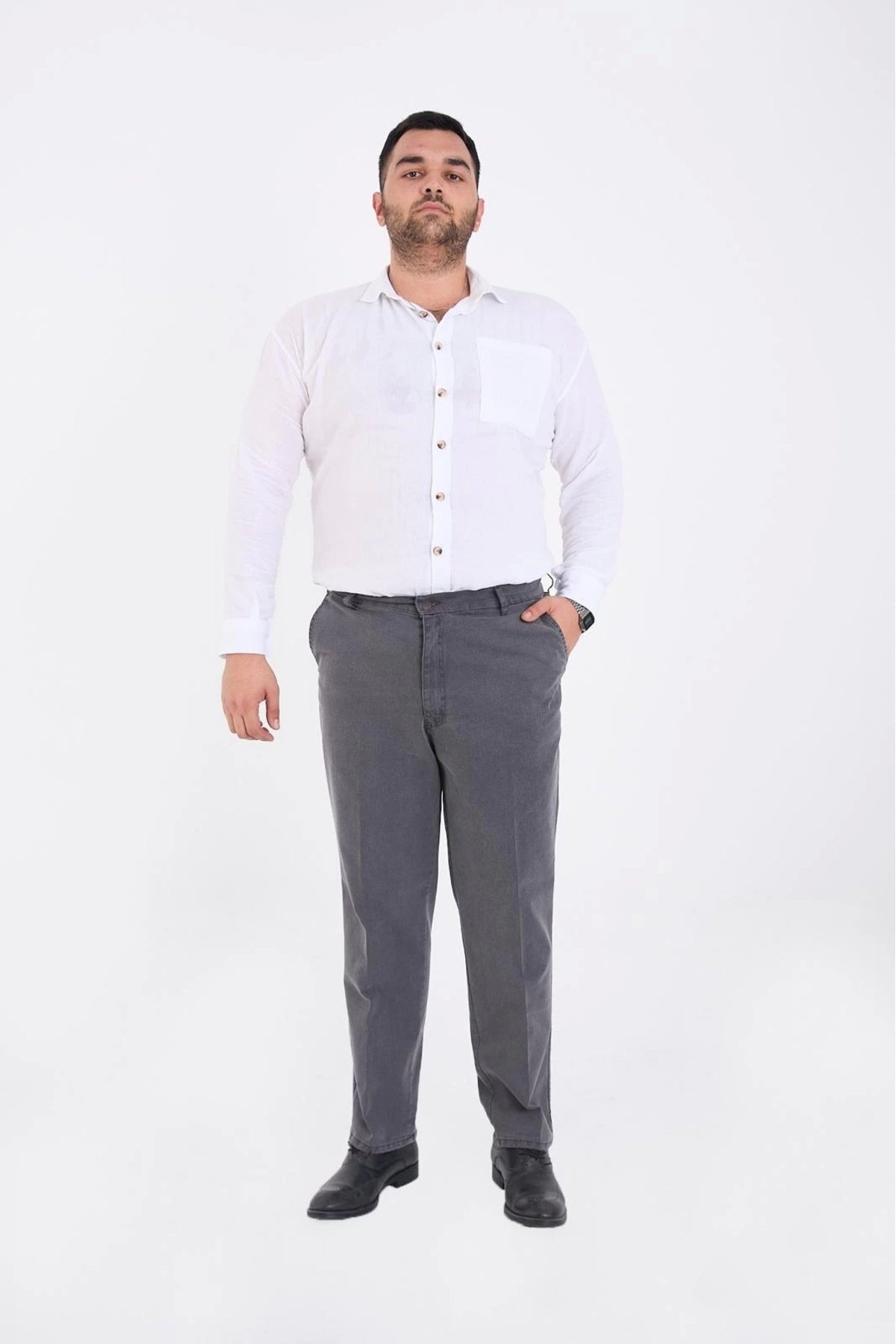 Gri Büyük Beden Erkek Likralı Battal Yüksek Bel Kot Pantolon Rahat Kesim Jean Denim