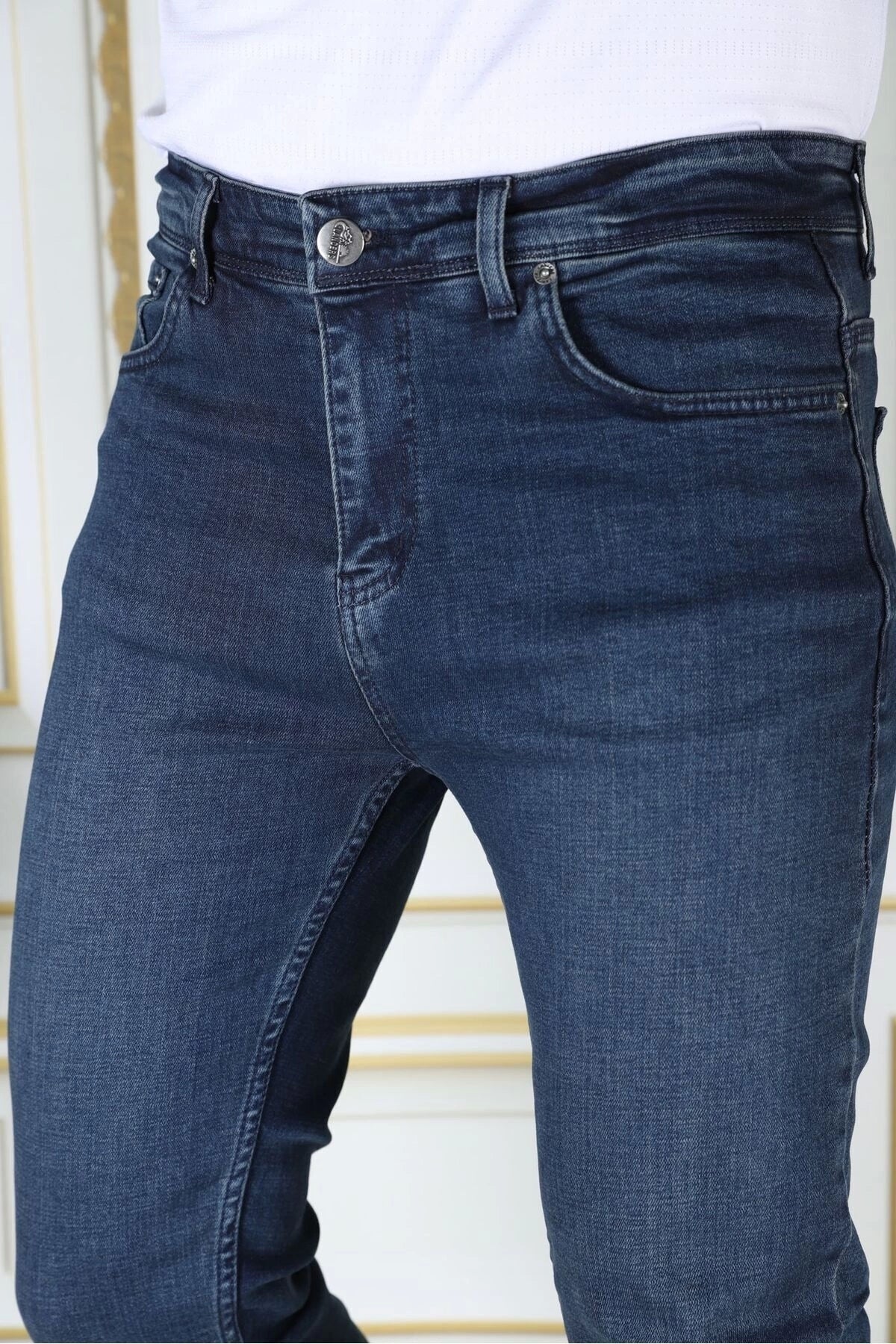 Erkek Paslı Mavi Regular Fit Rahat Kesim Esnek Likralı Denim Jeans Şık Kot Pantolon