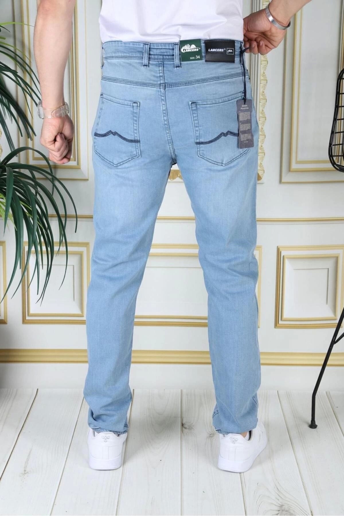 Erkek Buz Mavi Regular Fit Rahat Kesim Esnek Likralı Denim Jeans Şık Kot Pantolon