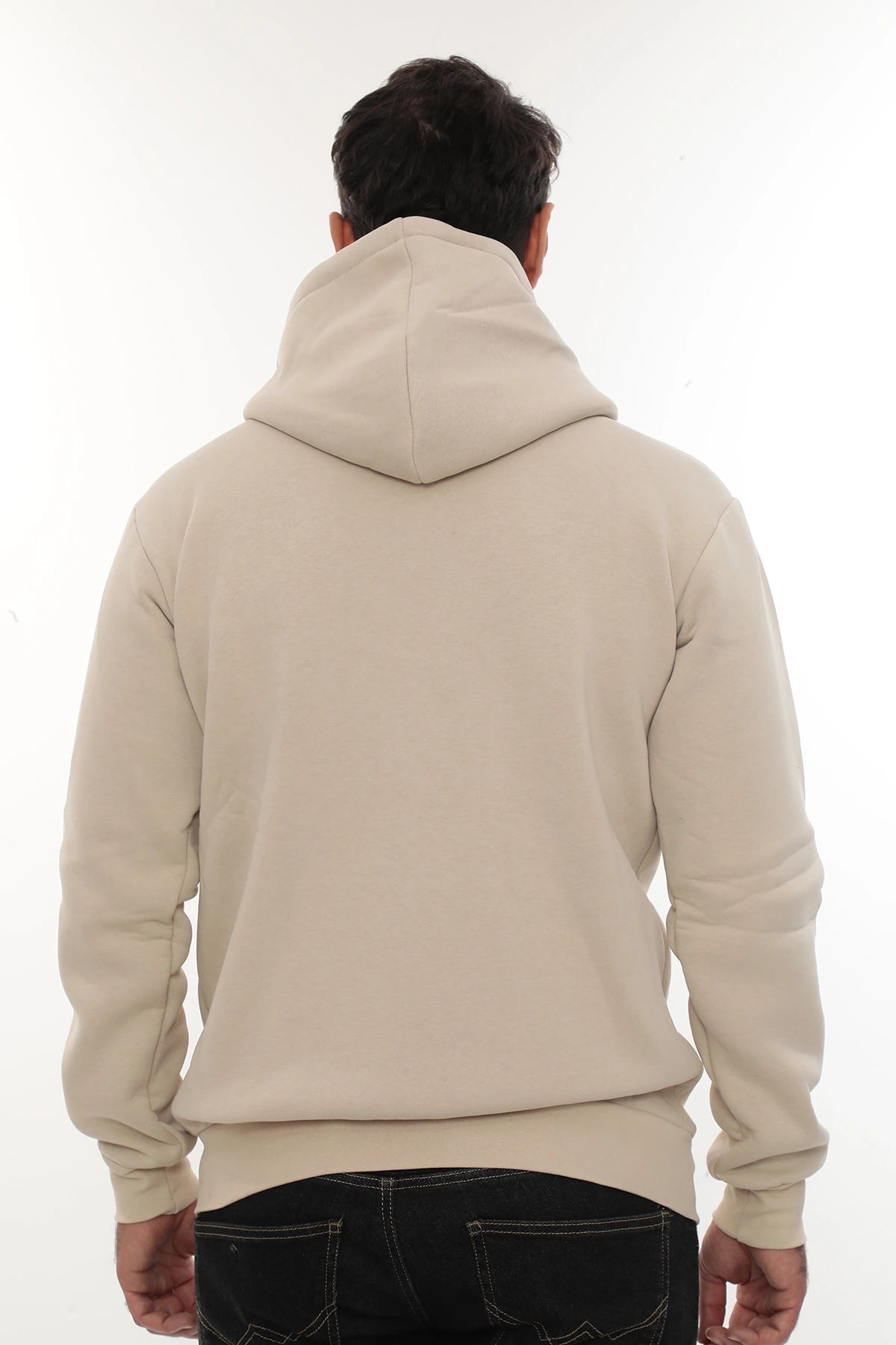 Erkek Bej Standart Fit Normal Kesim Içi Polarlı Tam Fermuarlı Kapüşonlu Pamuklu Sweatshirt
