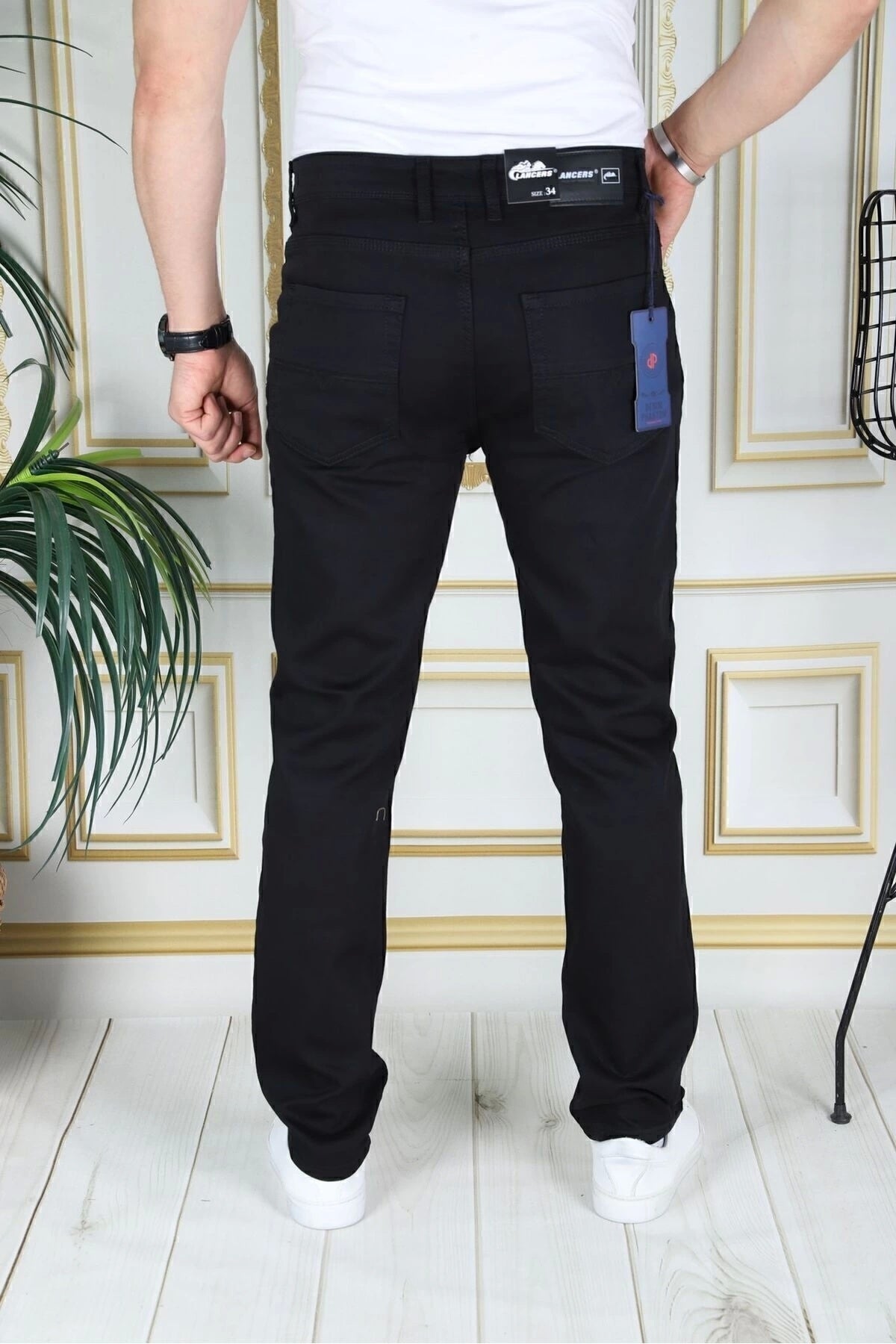 Erkek Siyah Üstten Cepli Armürlü Regular Fit Rahat Kesim Esnek Chino Keten/kanvas Koton Pantolon