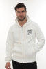Erkek Beyaz Standart Fit Normal Kesim Içi Polarlı Tam Fermuarlı Kapüşonlu Pamuklu Sweatshirt