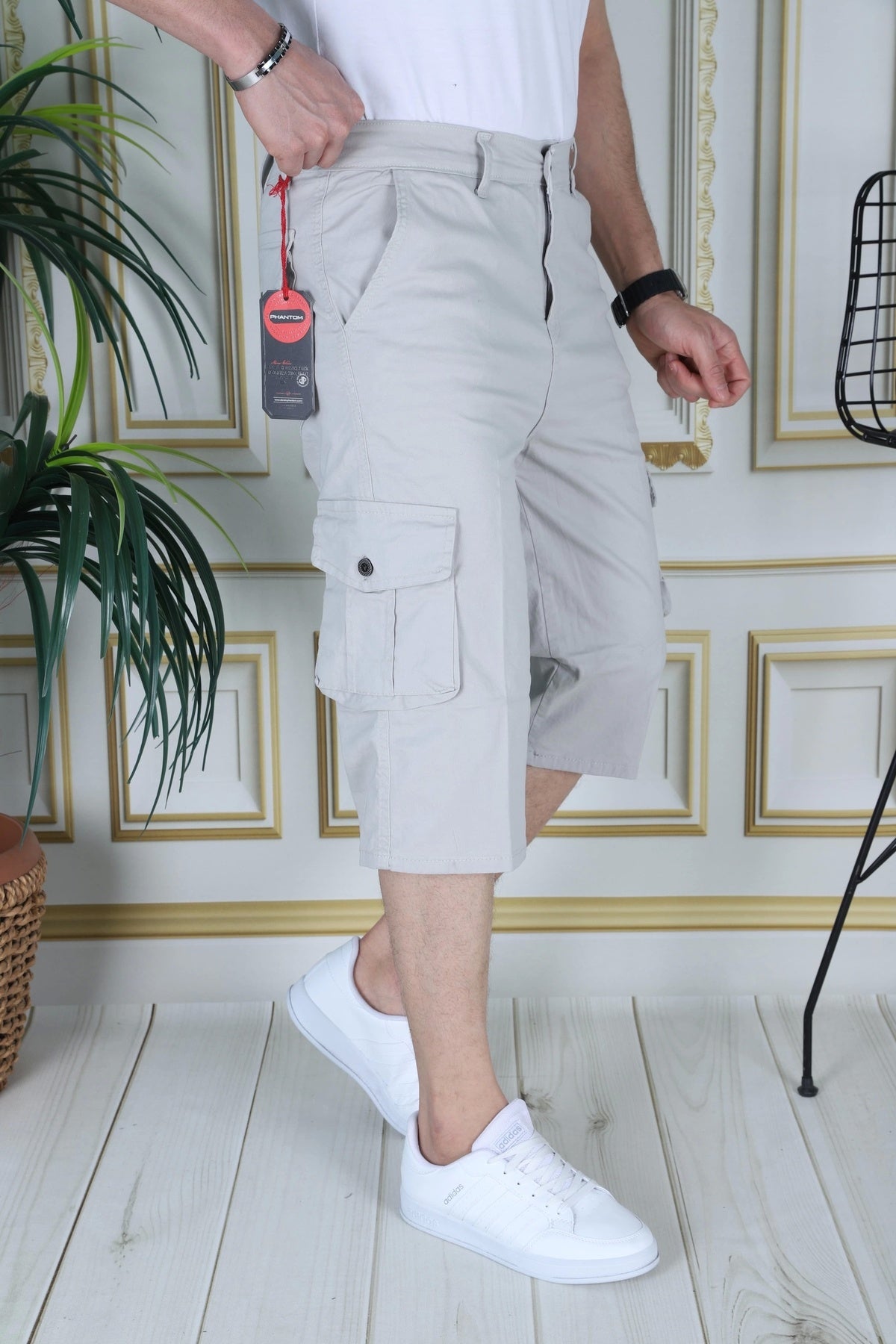 Taş Erkek Slim Fit Kapri Likralı Gabardin Diz Altı Kargo Cepli Bermuda