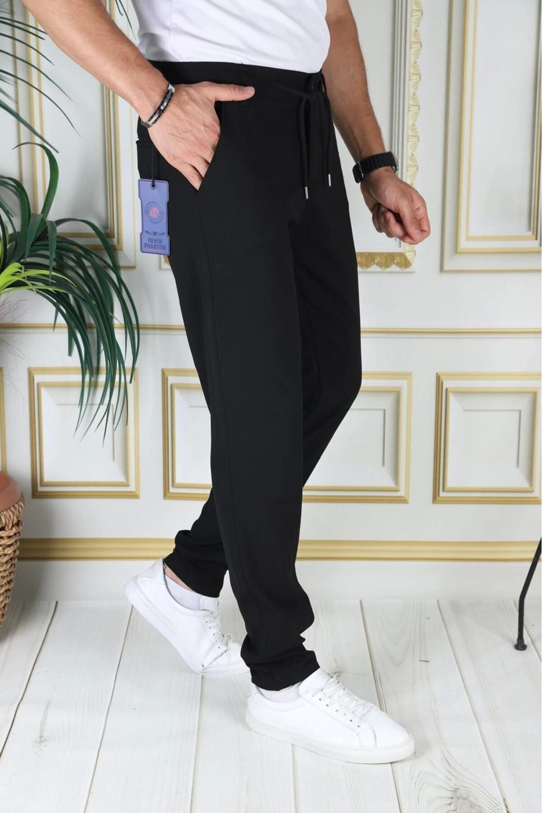 Erkek Siyah Italyan Kesim Kaliteli Esnek Slim Fit Likralı Lastikli Şık Koton Kumaş Pantolon Okul
