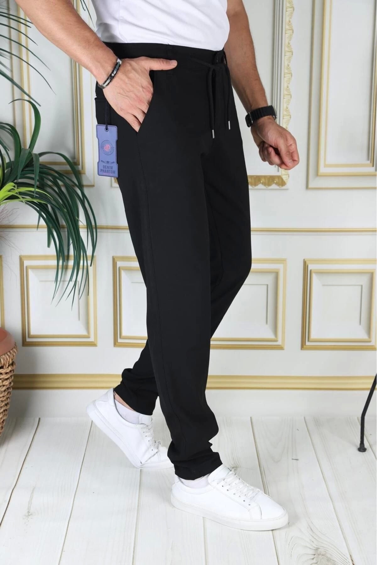 Erkek Siyah Italyan Kesim Kaliteli Esnek Slim Fit Likralı Lastikli Şık Koton Kumaş Pantolon Okul