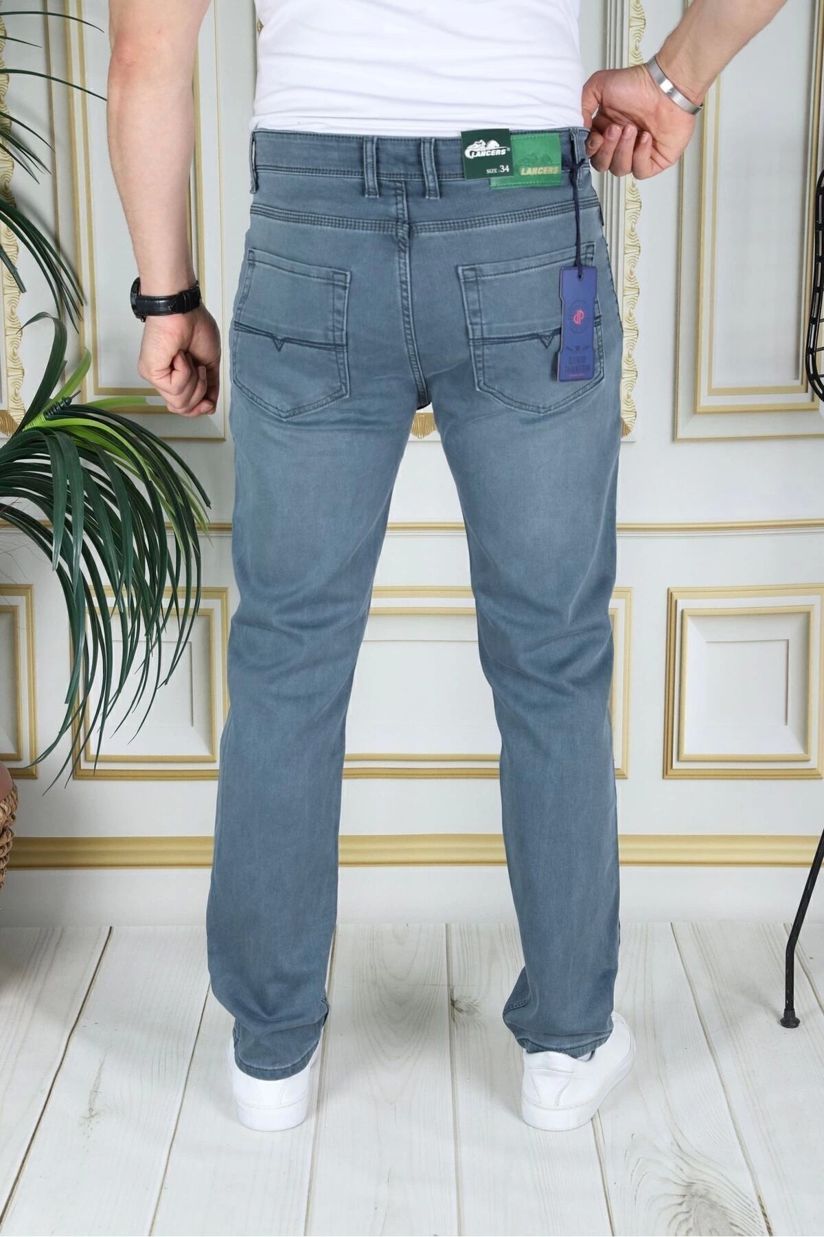 Erkek Tintyeşil Üstten Cepli Armürlü Regular Fit Rahat Kesim Esnek Chino Keten/kanvas Koton Pantolon
