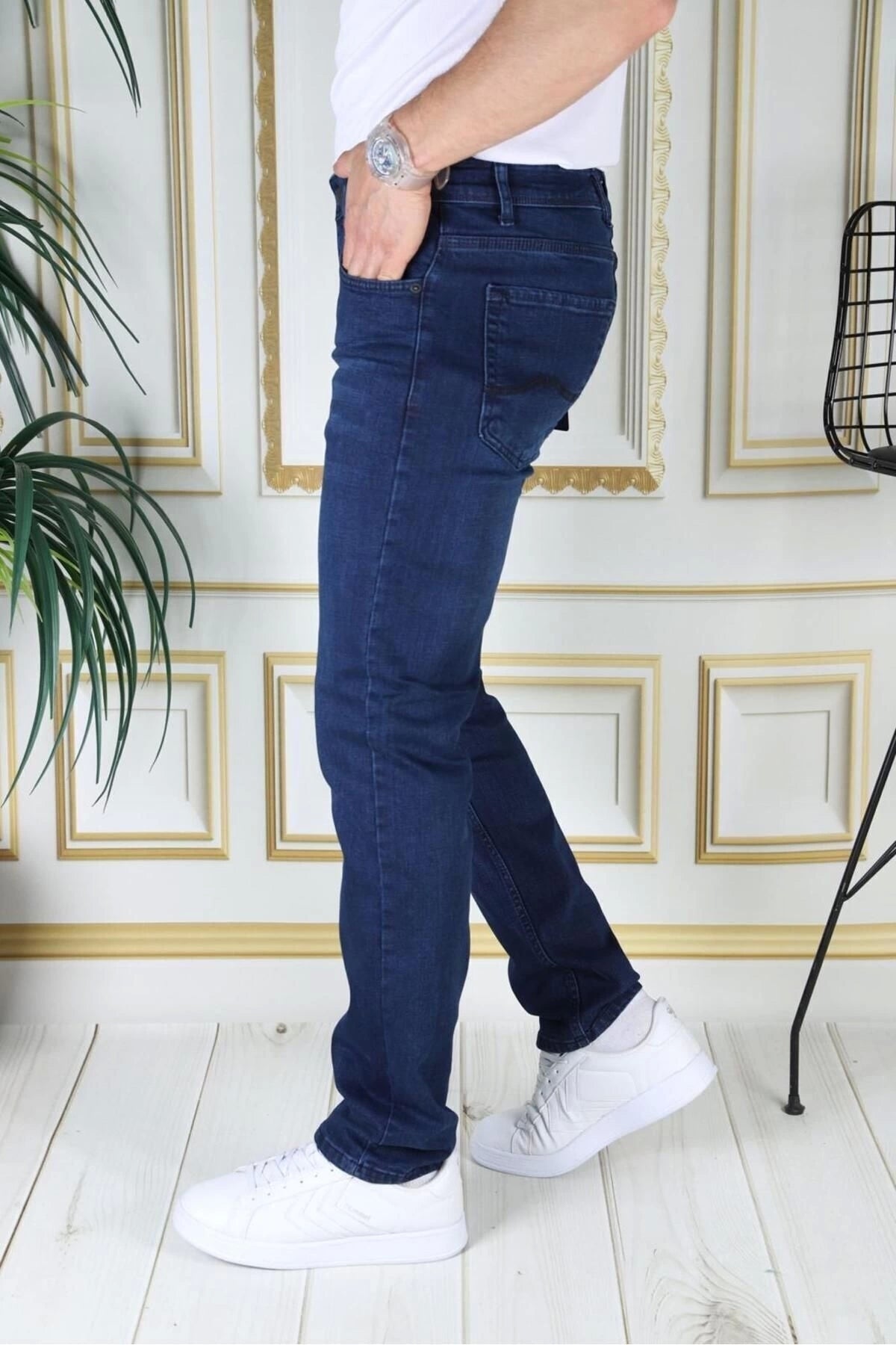 Erkek Mavi Renk Regular Fit Rahat Kesim Esnek Likralı Denim Jeans Şık Kot Pantolon