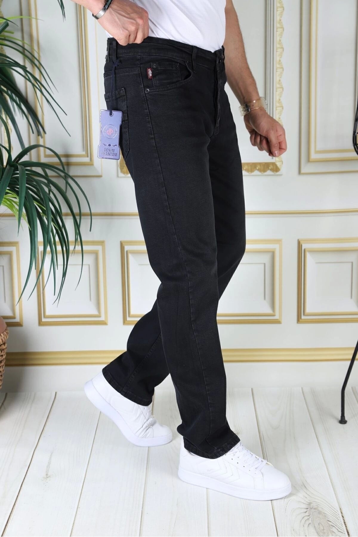 Erkek Siyah Renk Regular Fit Rahat Kesim Esnek Likralı Denim Jeans Şık Kot Pantolon