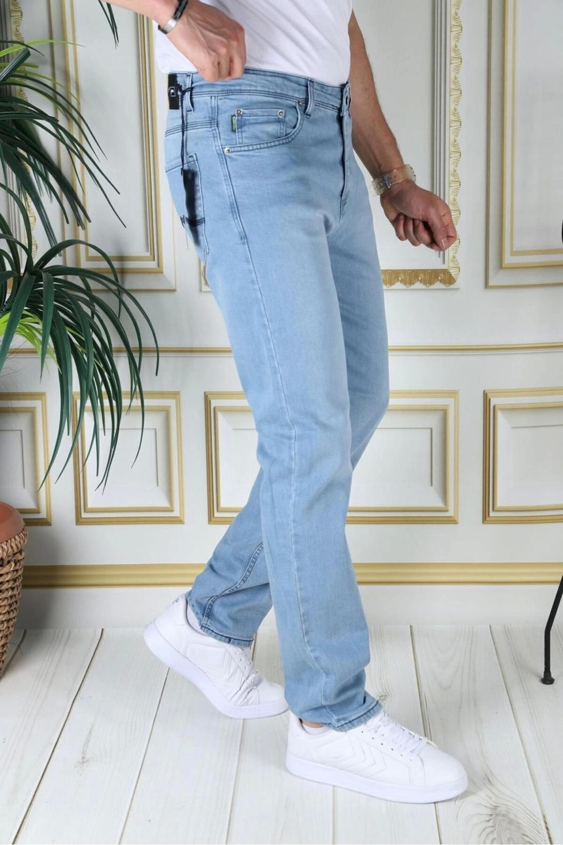 Erkek Buz Mavi Regular Fit Rahat Kesim Esnek Likralı Denim Jeans Şık Kot Pantolon