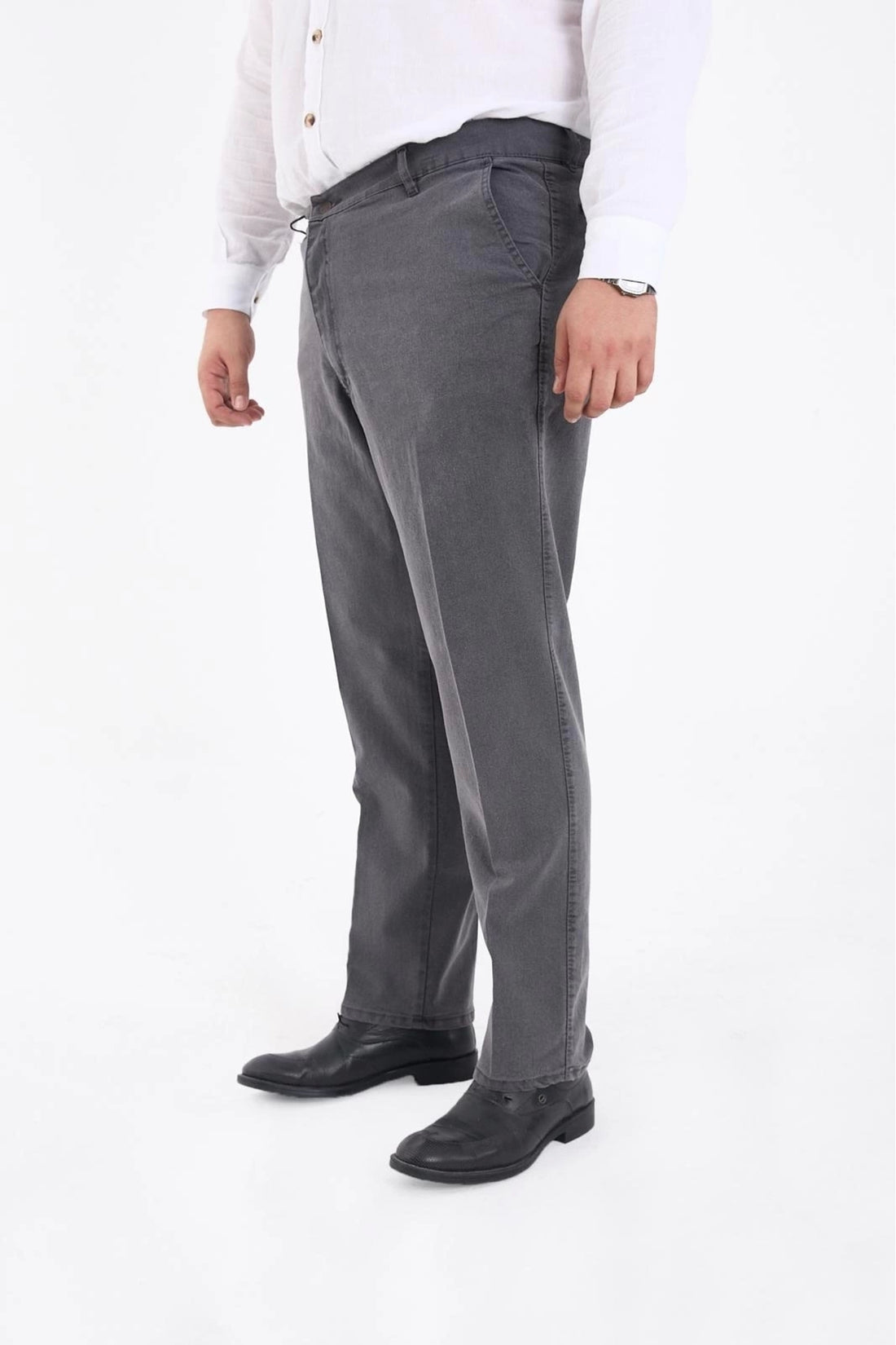 Gri Büyük Beden Erkek Likralı Battal Yüksek Bel Kot Pantolon Rahat Kesim Jean Denim