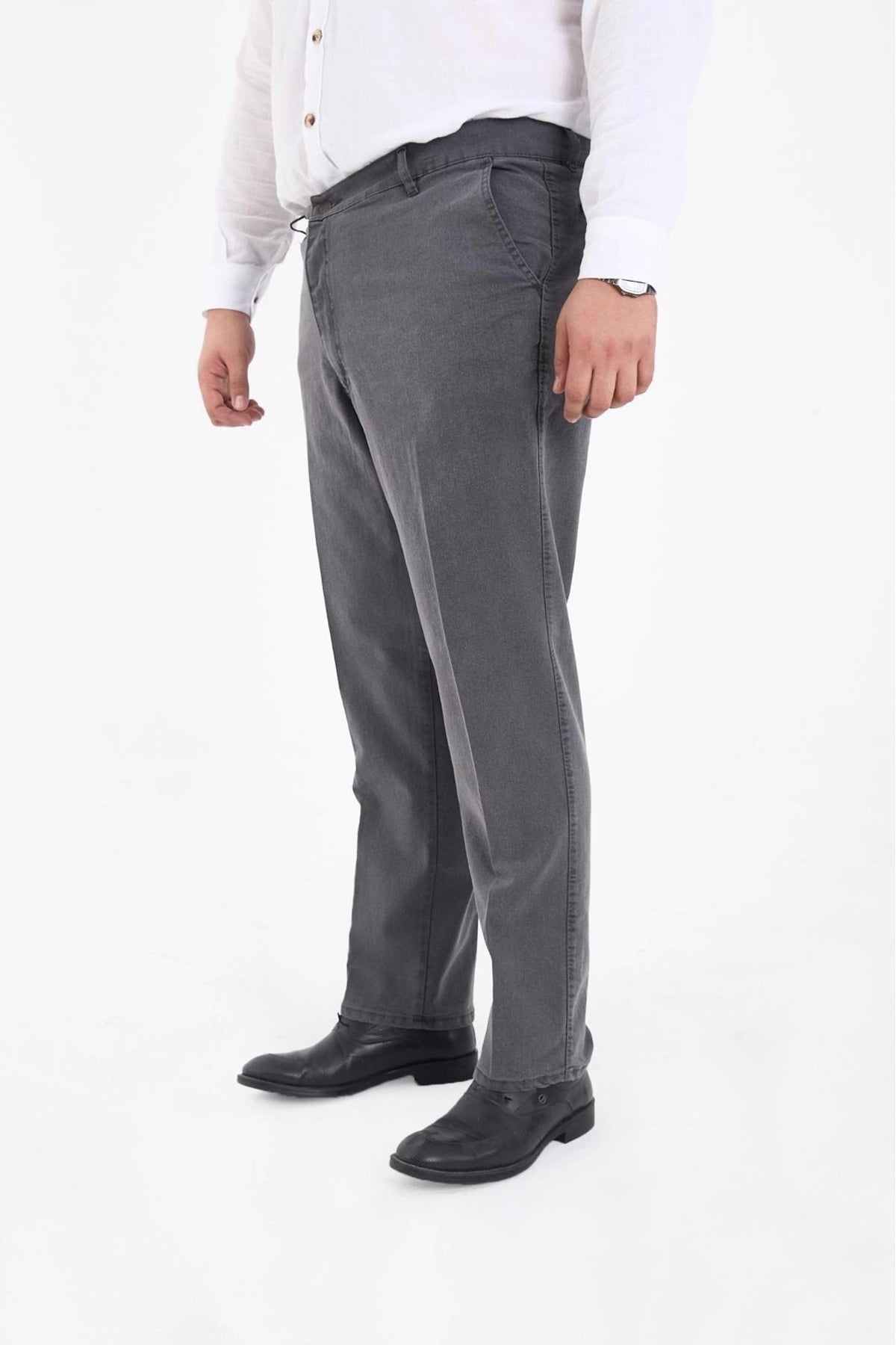 Gri Büyük Beden Erkek Likralı Battal Yüksek Bel Kot Pantolon Rahat Kesim Jean Denim