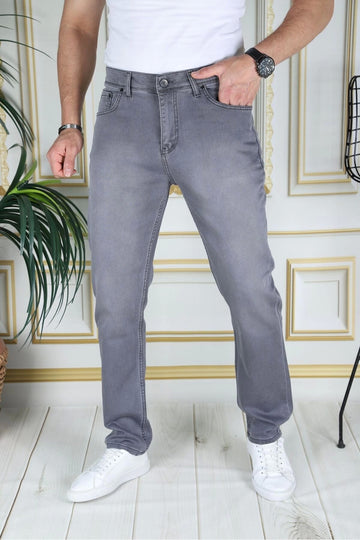 Erkek Gri Üstten Cepli Armürlü Regular Fit Rahat Kesim Esnek Chino Keten/kanvas Koton Pantolon
